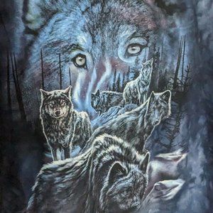 Wolf Pack T Shirt Howling at the Moon Navy Blue 2XL